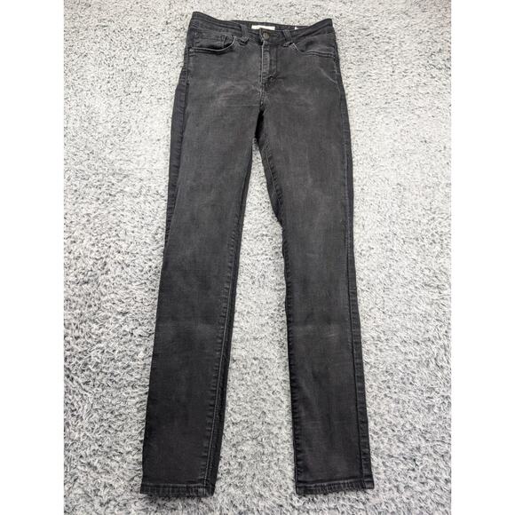 Levis 721 Jeans Womens 28 Black High Rise Skinny Distressed Bikercore Stretch - Picture 3 of 10